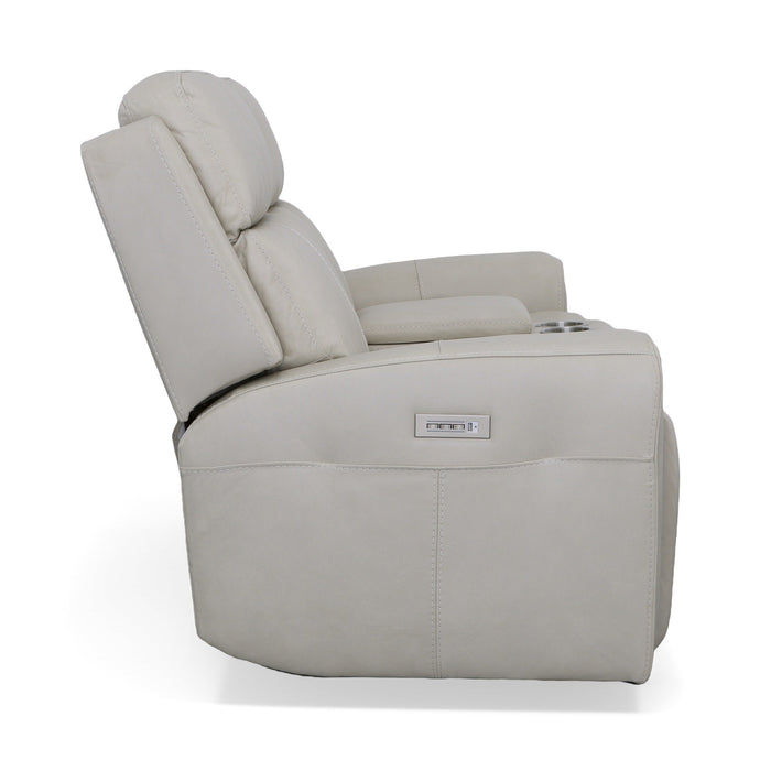 Barnett Leather Power Reclining Loveseat with Console, Power Headrests & Lumbar