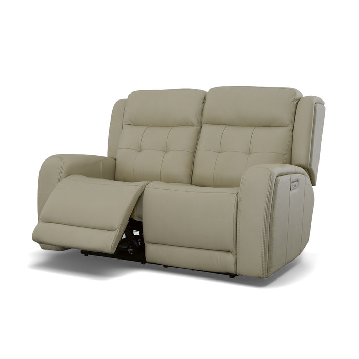 Grant Ivory Leather Power Reclining Loveseat with Power Headrests