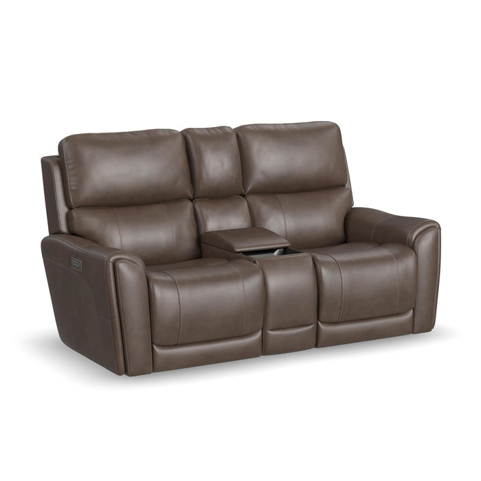 Carter Cappuccino Fabric Power Reclining Loveseat with Console & Power Headrests & Lumbar