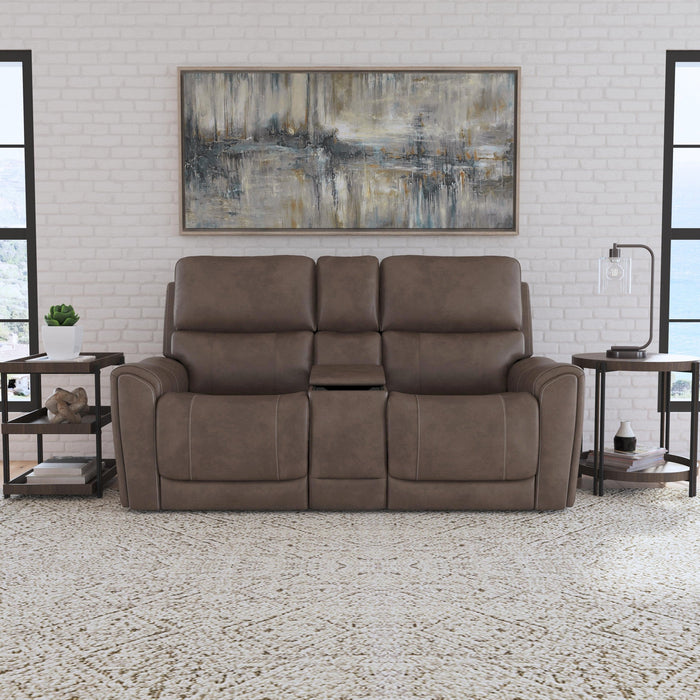 Carter Cappuccino Fabric Power Reclining Loveseat with Console & Power Headrests & Lumbar