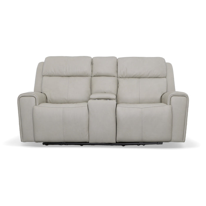 Barnett Leather Power Reclining Loveseat with Console, Power Headrests & Lumbar