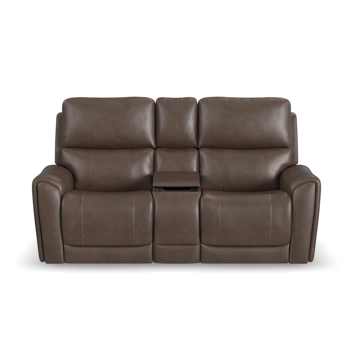 Carter Cappuccino Fabric Power Reclining Loveseat with Console & Power Headrests & Lumbar