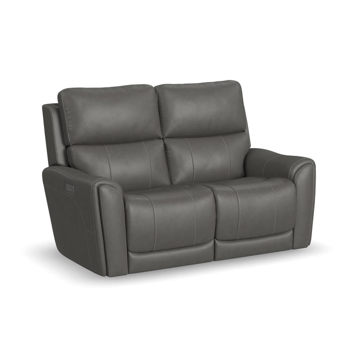 Carter Smoke Fabric Power Reclining Loveseat with Power Headrests & Lumbar