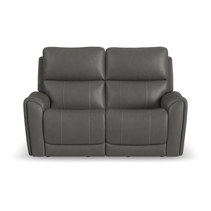 Carter Smoke Fabric Power Reclining Loveseat with Power Headrests & Lumbar