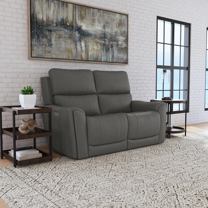 Carter Smoke Fabric Power Reclining Loveseat with Power Headrests & Lumbar