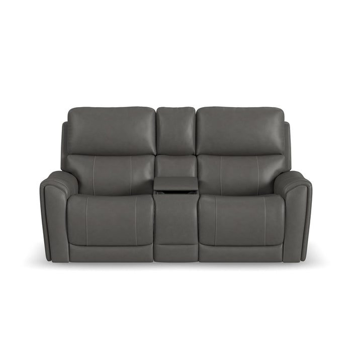 Carter Smoke Fabric Power Reclining Loveseat with Console & Power Headrests & Lumbar