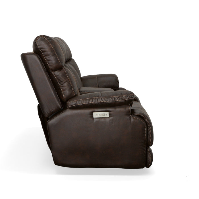 Clive Clove Fabric Power Reclining Loveseat with Console, Power Headrests & Lumbar