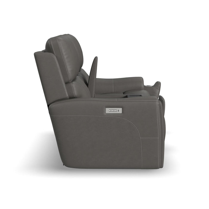 Carter Smoke Fabric Power Reclining Loveseat with Console & Power Headrests & Lumbar