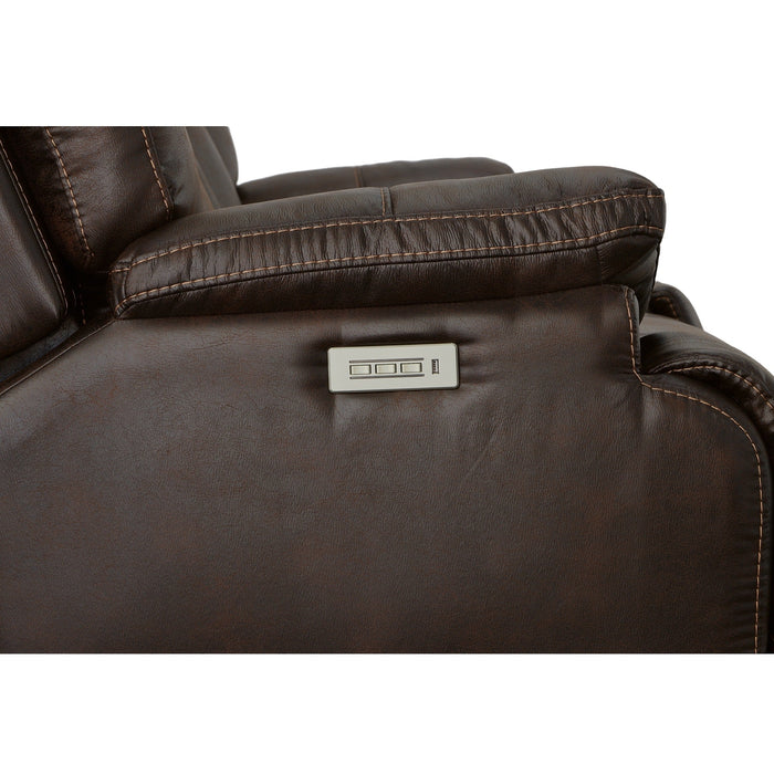 Clive Clove Fabric Power Reclining Loveseat with Console, Power Headrests & Lumbar