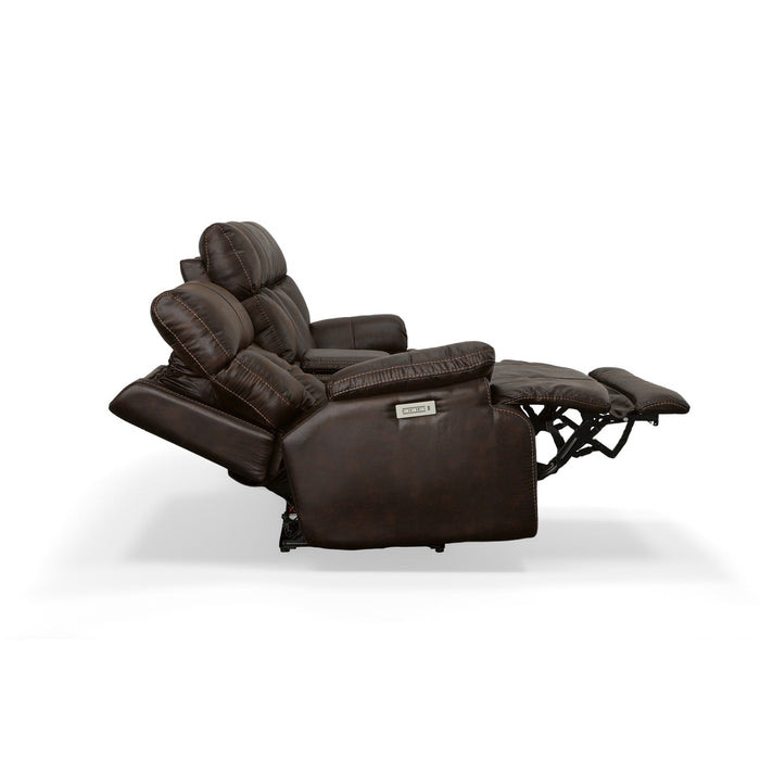 Clive Clove Fabric Power Reclining Loveseat with Console, Power Headrests & Lumbar