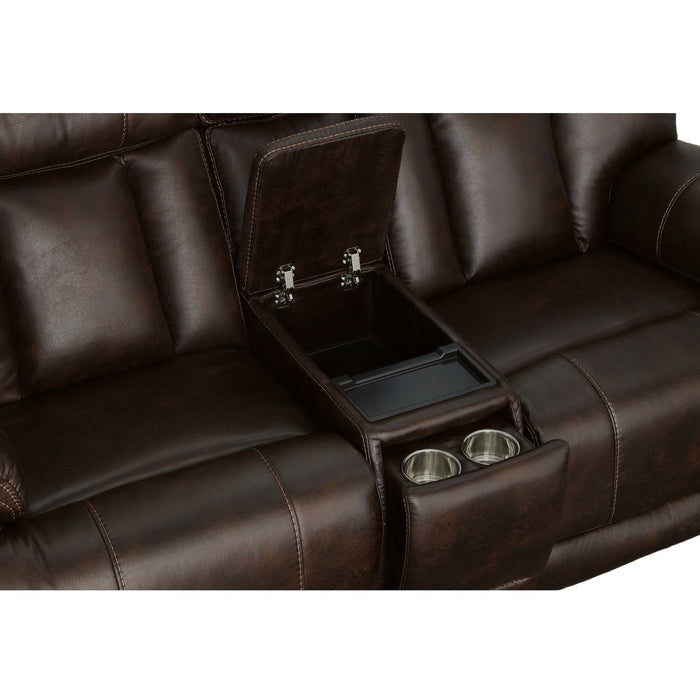 Clive Clove Fabric Power Reclining Loveseat with Console, Power Headrests & Lumbar