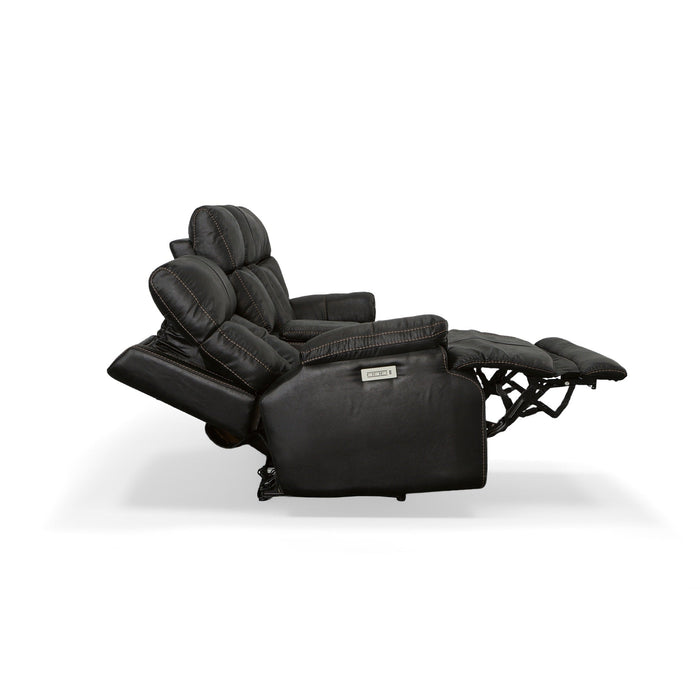 Clive Peppercorn Fabric Power Reclining Loveseat with Console, Power Headrests & Lumbar