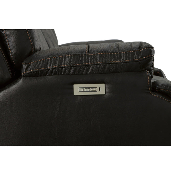 Clive Peppercorn Fabric Power Reclining Loveseat with Console, Power Headrests & Lumbar