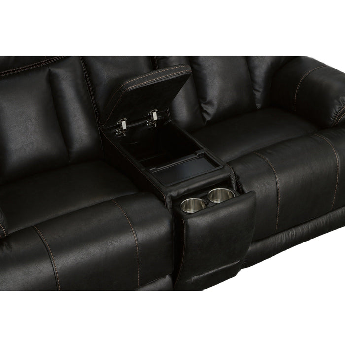 Clive Peppercorn Fabric Power Reclining Loveseat with Console, Power Headrests & Lumbar