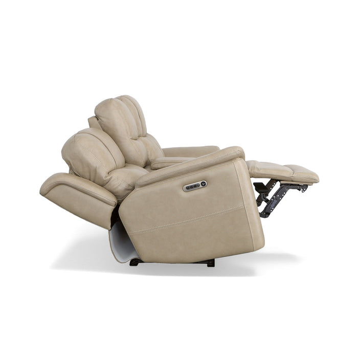 Crew Pebble Leather Power Reclining Loveseat with Console, Power Headrests & Lumbar