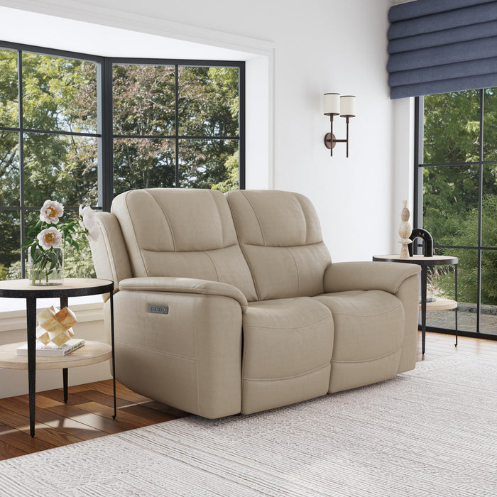 Crew Pebble Leather Power Reclining Loveseat with Power Headrests & Lumbar