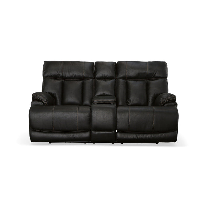 Clive Peppercorn Fabric Power Reclining Loveseat with Console, Power Headrests & Lumbar