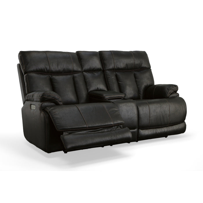 Clive Peppercorn Fabric Power Reclining Loveseat with Console, Power Headrests & Lumbar