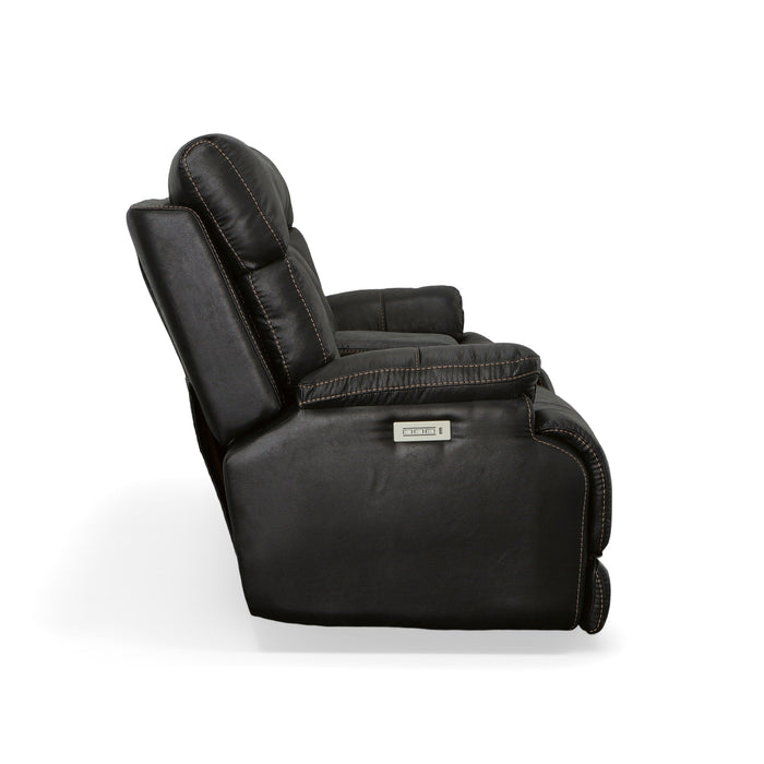 Clive Peppercorn Fabric Power Reclining Loveseat with Console, Power Headrests & Lumbar