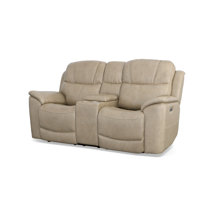 Crew Pebble Leather Power Reclining Loveseat with Console, Power Headrests & Lumbar