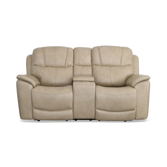 Crew Pebble Leather Power Reclining Loveseat with Console, Power Headrests & Lumbar