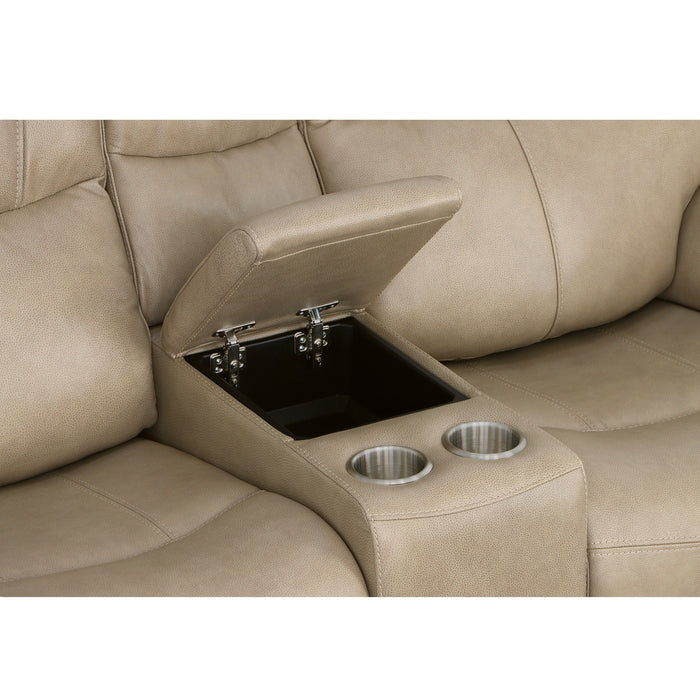 Crew Pebble Leather Power Reclining Loveseat with Console, Power Headrests & Lumbar