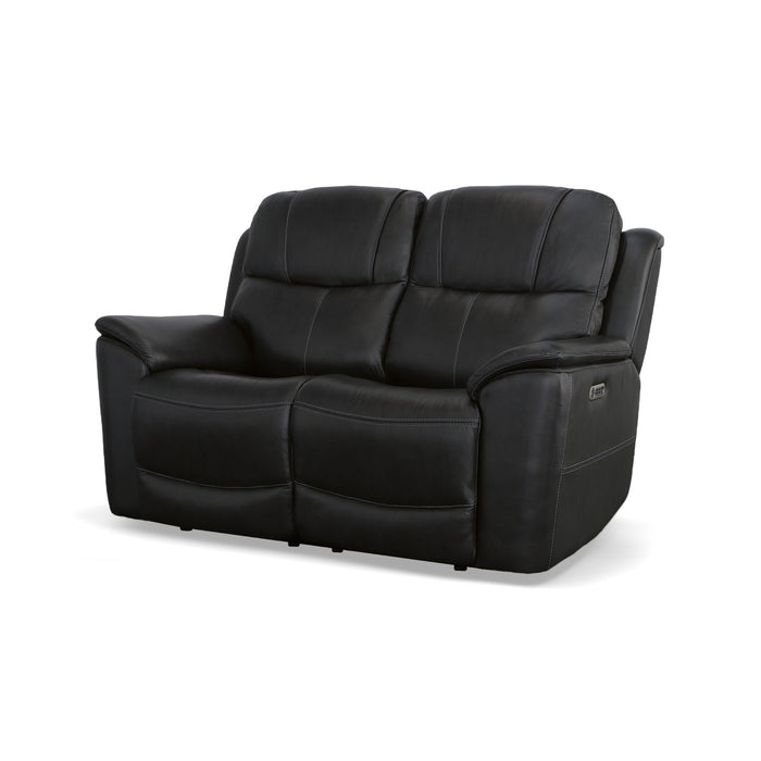 Crew Raven Leather Power Reclining Loveseat with Power Headrests & Lumbar