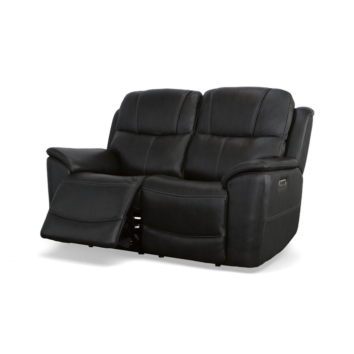 Crew Raven Leather Power Reclining Loveseat with Power Headrests & Lumbar