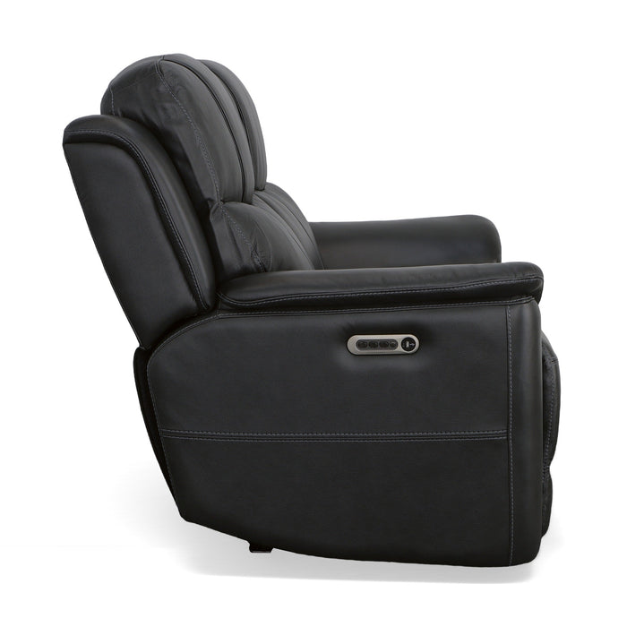 Crew Raven Leather Power Reclining Loveseat with Power Headrests & Lumbar