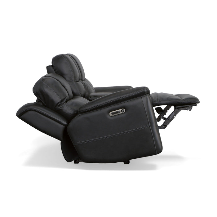 Crew Raven Leather Power Reclining Loveseat with Console, Power Headrests & Lumbar