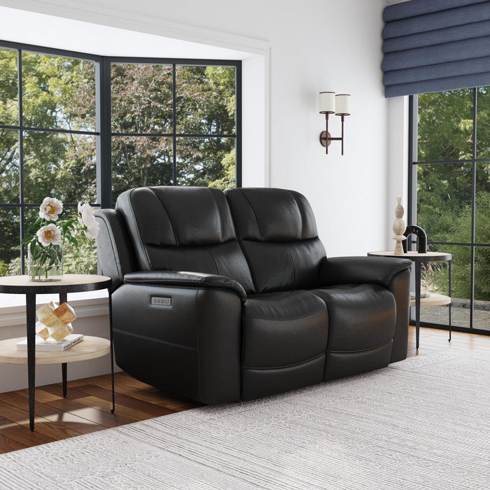 Crew Raven Leather Power Reclining Loveseat with Power Headrests & Lumbar