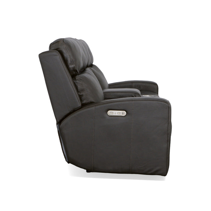 Cody Shadow Leather Power Reclining Loveseat with Console & Power Headrests