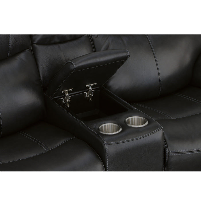 Crew Raven Leather Power Reclining Loveseat with Console, Power Headrests & Lumbar