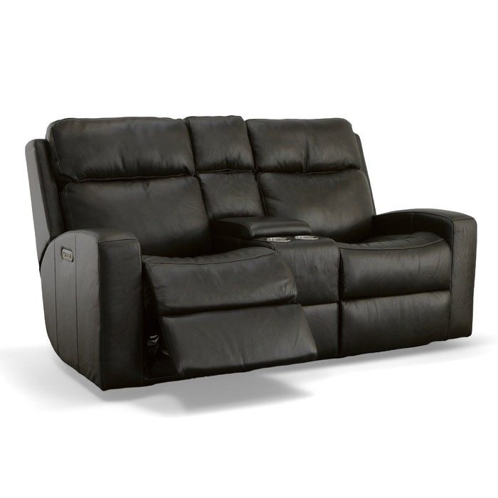 Cody Shadow Leather Power Reclining Loveseat with Console & Power Headrests