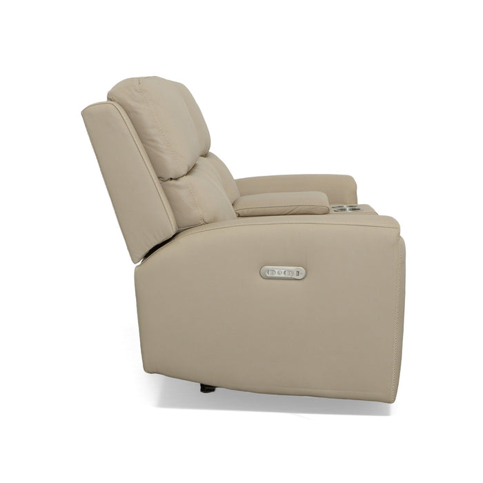 Jarvis Parchment Leather Power Reclining Loveseat with Console & Power Headrests