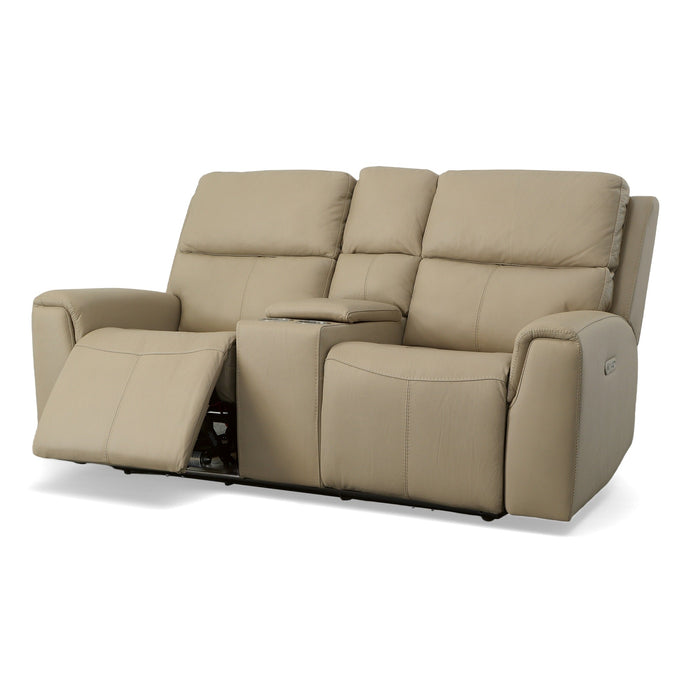 Jarvis Parchment Leather Power Reclining Loveseat with Console & Power Headrests