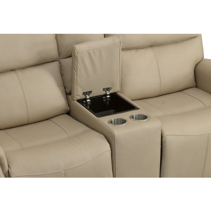 Jarvis Parchment Leather Power Reclining Loveseat with Console & Power Headrests