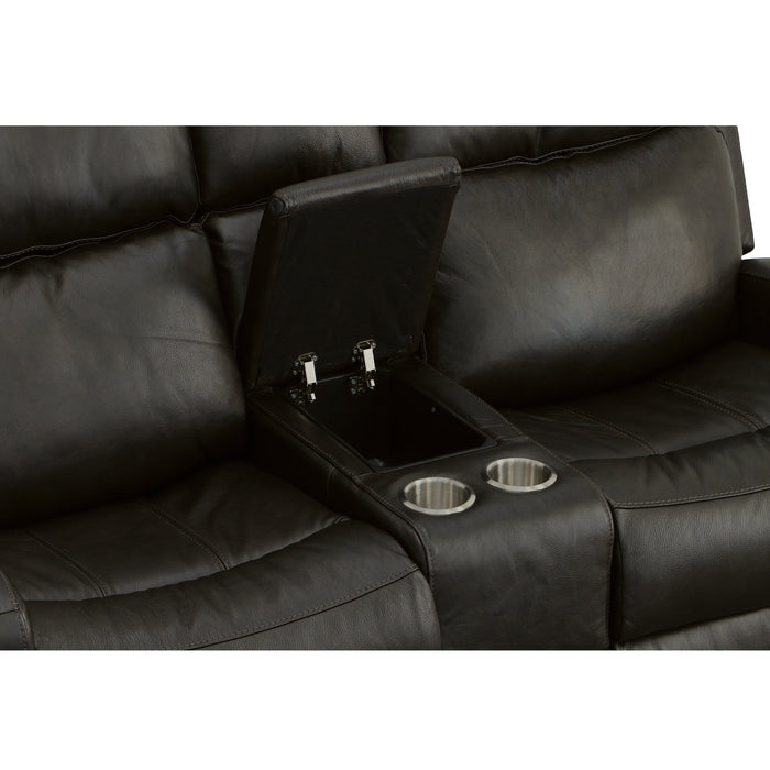 Cody Shadow Leather Power Reclining Loveseat with Console & Power Headrests