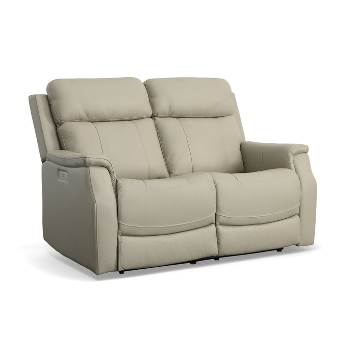 Easton Dove Leather Power Reclining Loveseat with Power Headrests & Lumbar