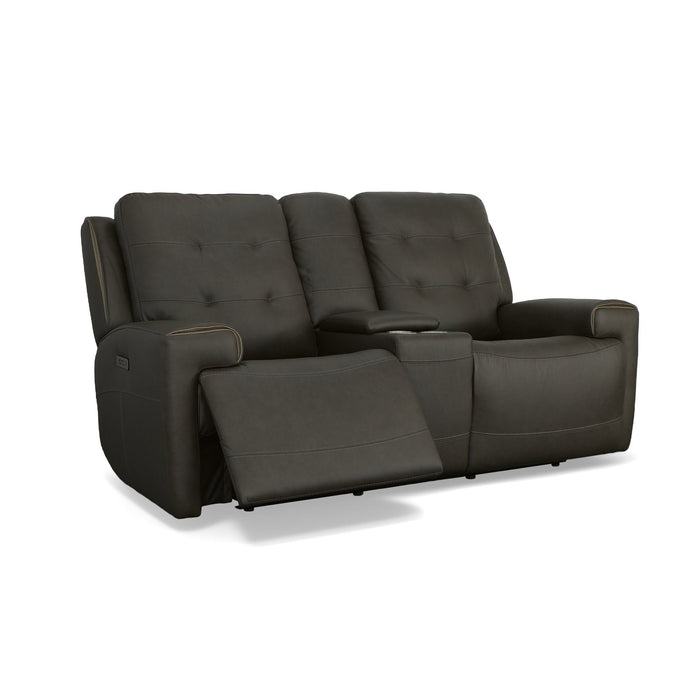 Iris Charcoal Leather Power Reclining Loveseat with Console & Power Headrests