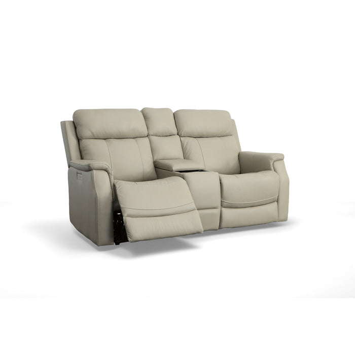 Easton Dove Leather Power Reclining Loveseat with Console, Power Headrests & Lumbar