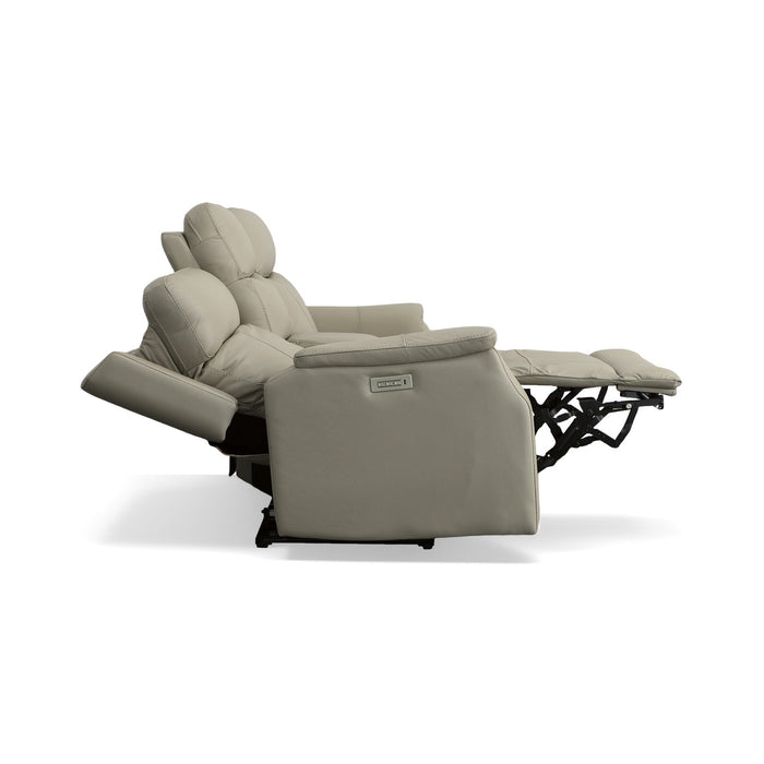 Easton Dove Leather Power Reclining Loveseat with Console, Power Headrests & Lumbar