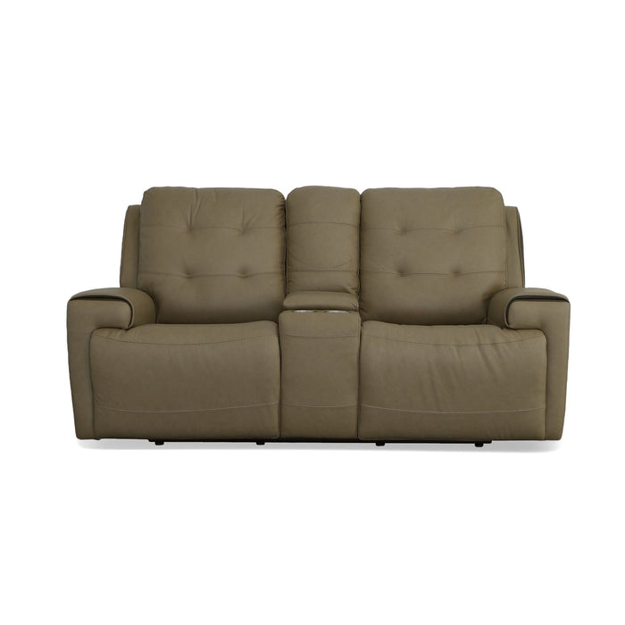 Iris Khaki Leather Power Reclining Loveseat with Console & Power Headrests