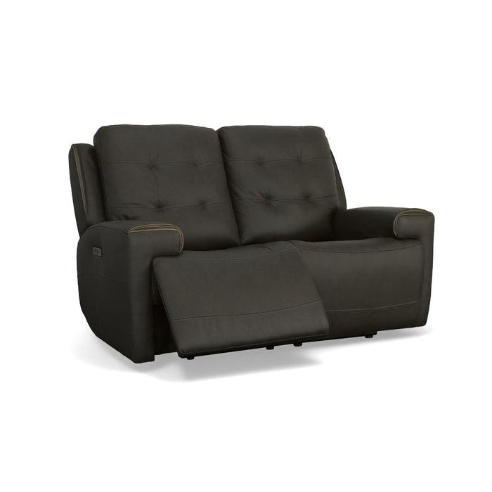 Iris Charcoal Leather Power Reclining Loveseat with Power Headrests