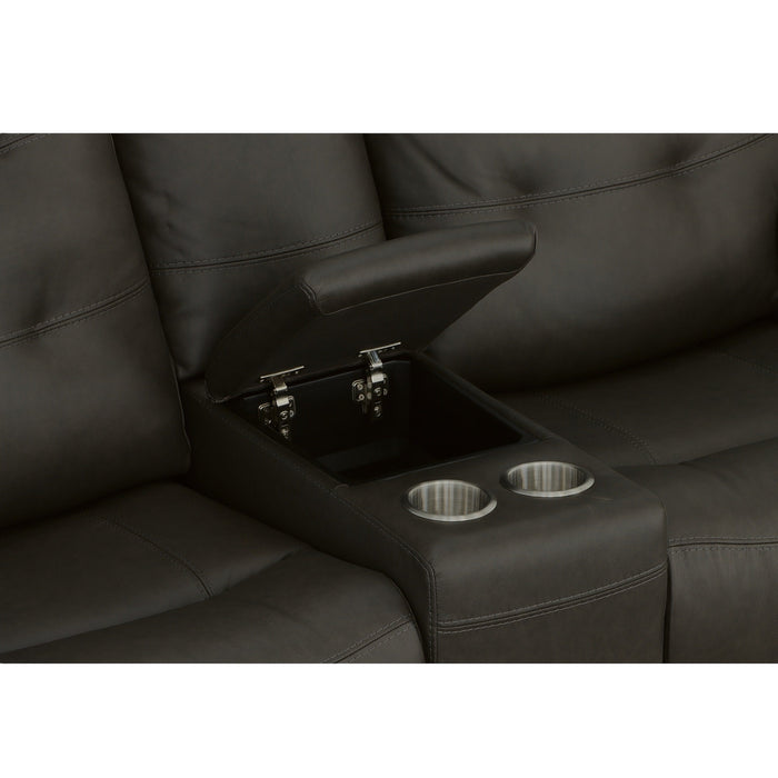 Iris Charcoal Leather Power Reclining Loveseat with Console & Power Headrests