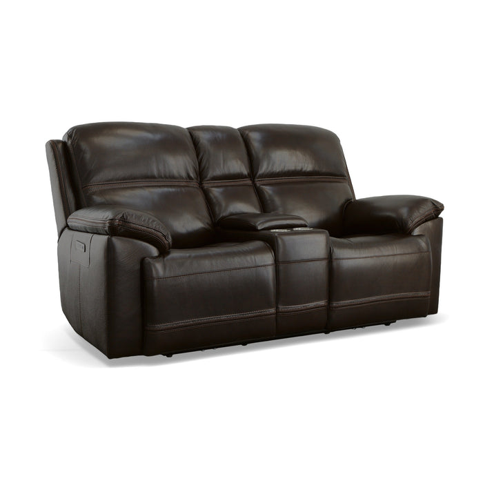 Jackson Dark Brown Leather Power Reclining Loveseat with Console & Power Headrests