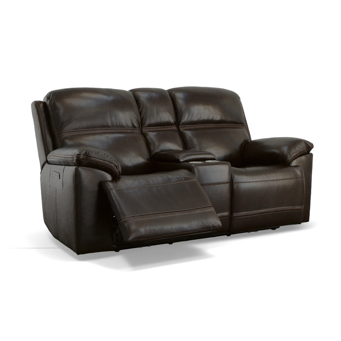 Jackson Dark Brown Leather Power Reclining Loveseat with Console & Power Headrests