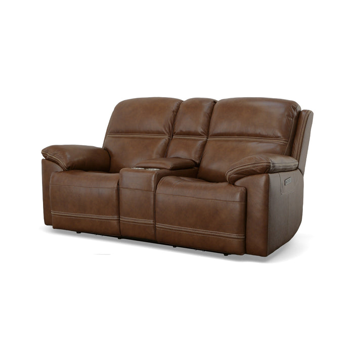 Jackson Whiskey Leather Power Reclining Loveseat with Console & Power Headrests