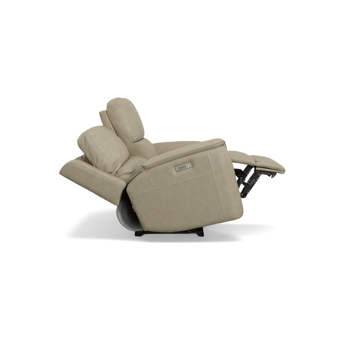 Henry Beige Leather Power Reclining Loveseat with Power Headrests & Lumbar