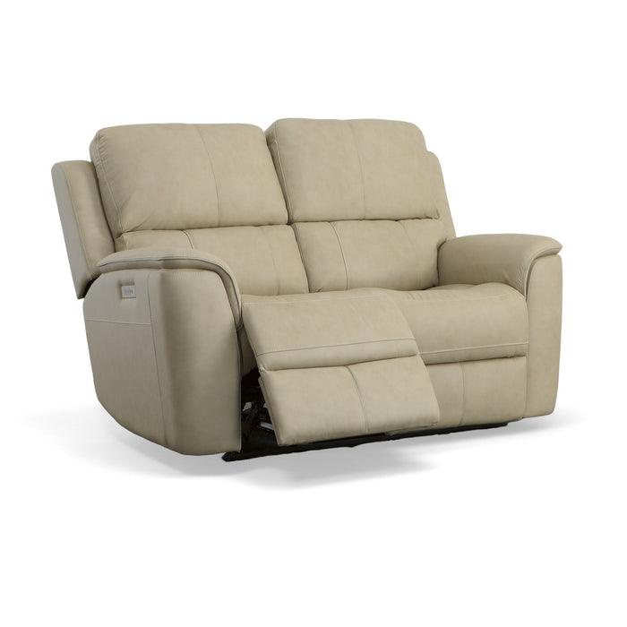 Henry Beige Leather Power Reclining Loveseat with Power Headrests & Lumbar